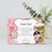 Blonde Prinses & Piraat Feest Bedankkaart (Staand voorkant)