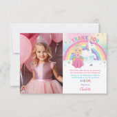Blonde Prinses Rainbow Unicorn Verjaardagsfoto Bedankkaart (Voorkant)