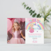 Blonde Prinses Rainbow Unicorn Verjaardagsfoto Bedankkaart (Staand voorkant)