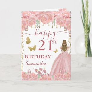 Blonde Prinses Roze Gouden Jurk Verjaardag Kaart