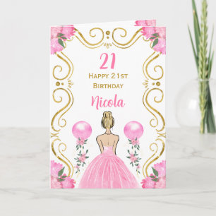 Blonde prinses roze Happy Birthday Kaart
