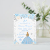 Blonde Prinses Verjaardagsfeest in Blauwe Winter Briefkaart (Staand voorkant)