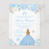 Blonde Prinses Verjaardagsfeest in Blauwe Winter Briefkaart (Voorkant)