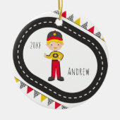 Blonde Racer Boy Kerstversiering Keramisch Ornament (Voorkant)
