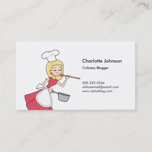 Blonde Retro Cook Cartoon Visitekaartje (Voorkant)