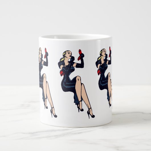   Blonde Retro Glamor Girl Pinup Grote Koffiekop (Voorkant)