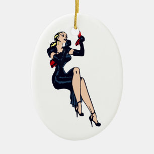 Blonde Retro Glamor Girl Pinup Keramisch Ornament