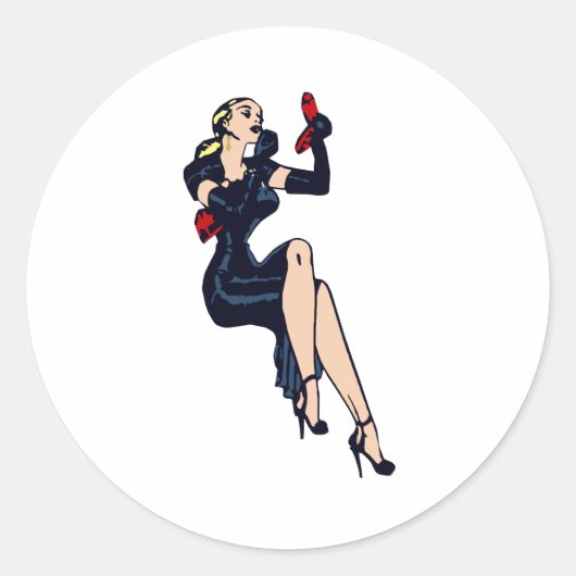   Blonde Retro Glamor Girl Pinup Ronde Sticker (Voorkant)