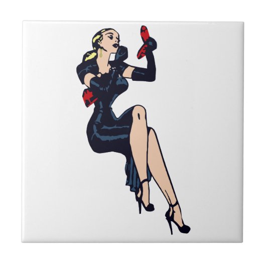   Blonde Retro Glamor Girl Pinup Tegeltje (Voorkant)