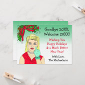 Blonde Retro Lady Flipping the Bird Kerstmis Kaart (Voorkant / Achterkant in situ)