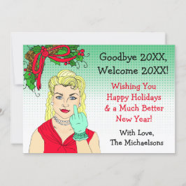 Blonde Retro Lady Flipping the Bird Kerstmis Kaart