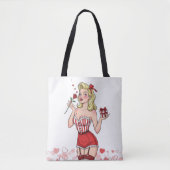 Blonde Retro Valentijn Pin-Up Meisje Tote Bag (Voorkant)