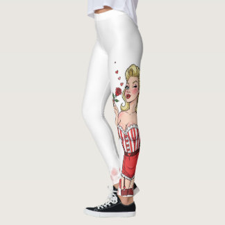 Blonde Retro Valentine Pin-Up Girl Leggings