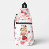 Blonde Retro Valentine Pin-Up Girl Sling Bag (Voorkant)