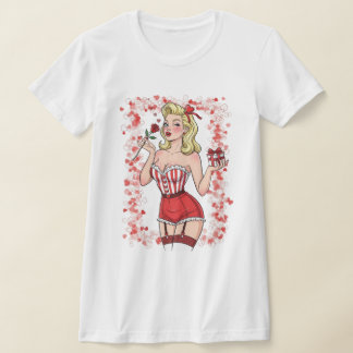 Blonde Retro Valentine Pin-Up Girl T-shirt