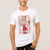 Blonde Retro Valentine Pin-Up Girl Tri-Blend Shirt (Voorkant)