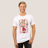 Blonde Retro Valentine Pin-Up Girl Tri-Blend Shirt (Voorkant volledig)