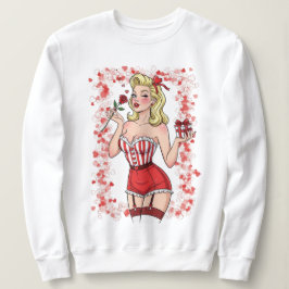 Blonde Retro Valentine Pin-Up Girl Trui