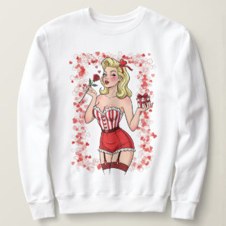 Blonde Retro Valentine Pin-Up Girl Trui