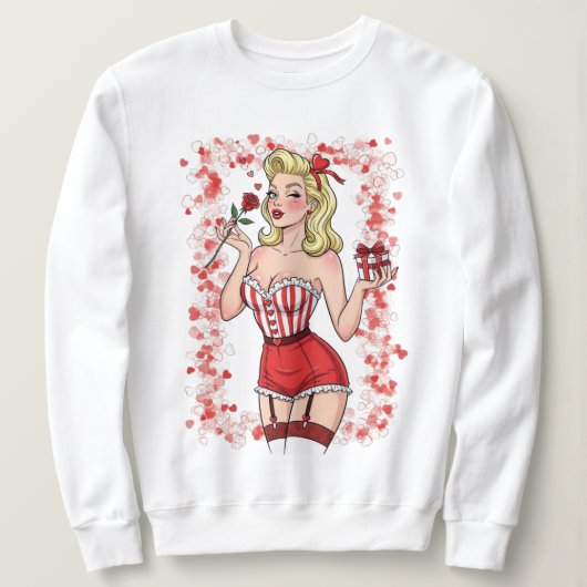 Blonde Retro Valentine Pin-Up Girl Trui (Design voorkant)