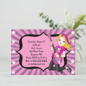Blonde Rock Star Girl Birthday Invitation Kaart (Staand voorkant)