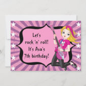 Blonde Rock Star Girl Birthday Invitation Kaart (Achterkant)