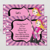 Blonde Rock Star Girl Birthday Invitation Kaart (Voorkant / Achterkant)