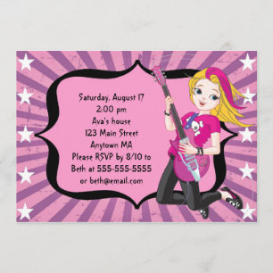 Blonde Rock Star Girl Birthday Invitation Kaart