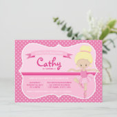Blonde Roze Ballerina Verjaardag Uitnodiging (Staand voorkant)