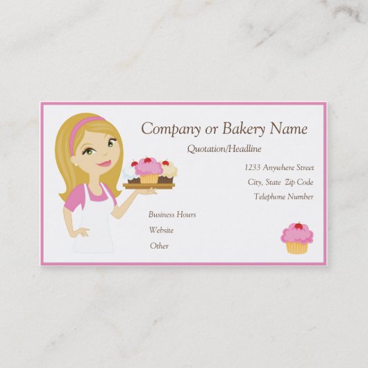 Blonde/roze cupcake Baker/bakkerij 2 Visitekaartje (Voorkant)