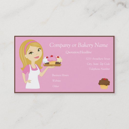 Blonde/roze cupcake Baker/bakkerij 3 Visitekaartje (Voorkant)