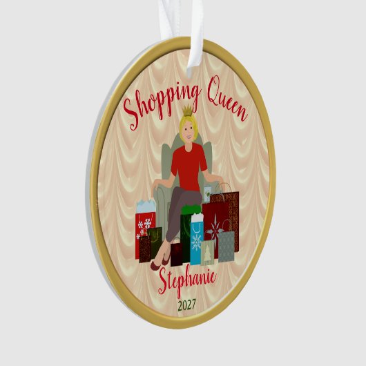 Blonde Shopping Queen Acryl Ornament (voorkant)