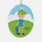 Blonde Skateboard Boy Aangepast kerstfeest Keramisch Ornament (Rechts)