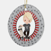 Blonde Skateboard Boy - Grey Red Keramisch Ornament (Links)