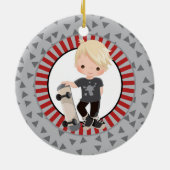 Blonde Skateboard Boy - Grey Red Keramisch Ornament (Achterkant)