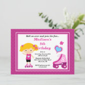 Blonde Skater Girl Skating Birthday Party Kaart (Staand voorkant)