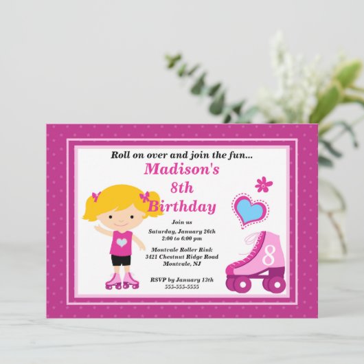 Blonde Skater Girl Skating Birthday Party Kaart (Staand voorkant)