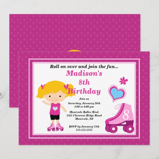 Blonde Skater Girl Skating Birthday Party Kaart (Voorkant / Achterkant)