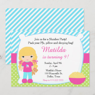 Blonde Sleepover Slumber Birthday Kaart