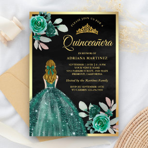 Blonde smaragd jurk zwart goud Quinceanera Kaart