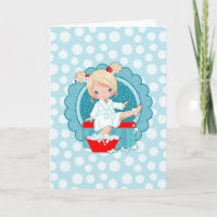 Blonde Spa Girl Bubbles Turquoise Red White