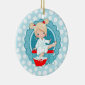 Blonde Spa Girl Bubbles Turquoise Red White Keramisch Ornament (Rechts)
