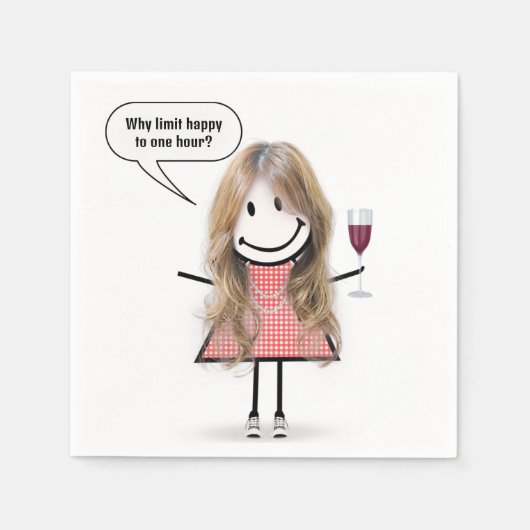 Blonde Stick Figure Girl With Wine Glass Servet (Voorkant)