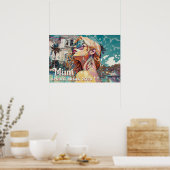 Blonde Sunbril Miami Resort Pool Waterverf Poster (Keuken)