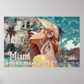 Blonde Sunbril Miami Resort Pool Waterverf Poster (Voorkant)