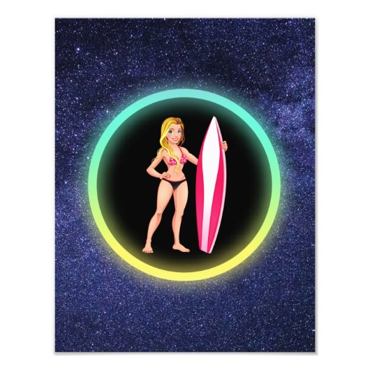 Blonde Surfer Teenage Girl Galaxy Foto Afdruk (Voorkant)
