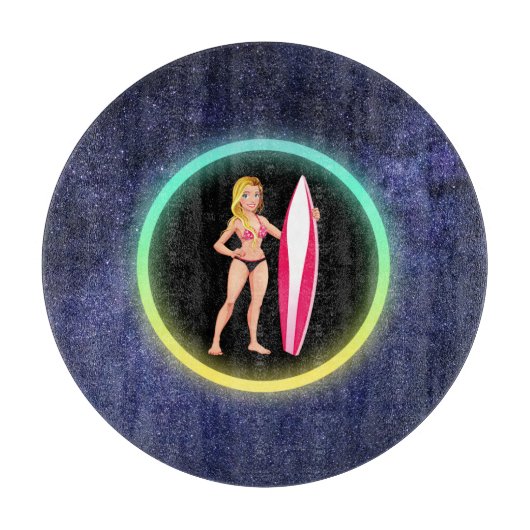 Blonde Surfer Teenage Girl Galaxy Snijplank (Voorkant)