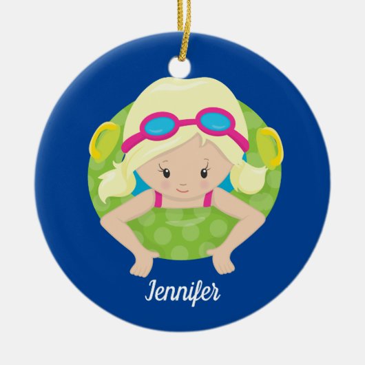 Blonde Swim Girl Cute Custom Swimmer Kinder Keramisch Ornament (Voorkant)