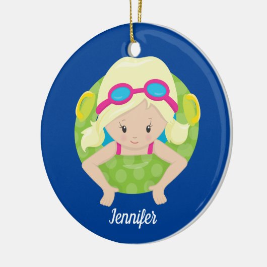 Blonde Swim Girl Cute Custom Swimmer Kinder Keramisch Ornament (Links)