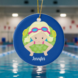 Blonde Swim Girl Cute Custom Swimmer Kinder Keramisch Ornament